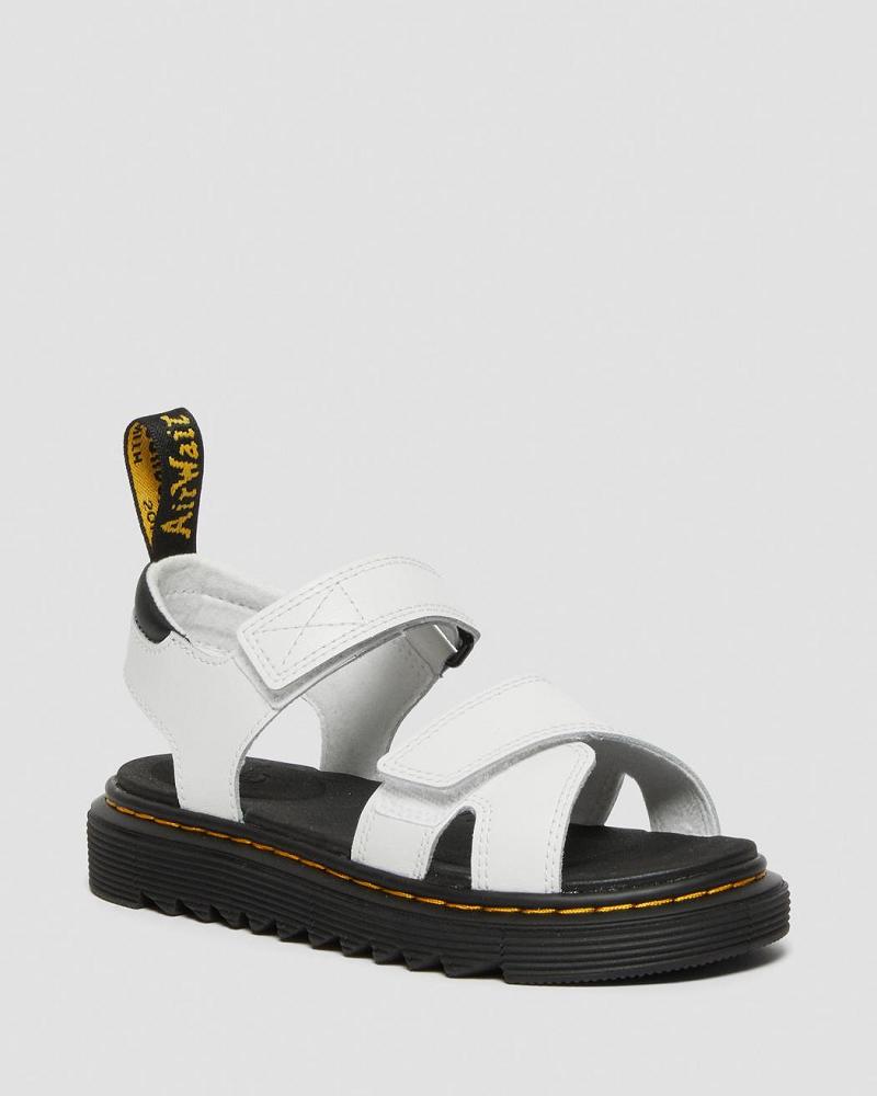 White Kids\' Dr Martens Junior Vossie Leather Sandals | CA 723KOR